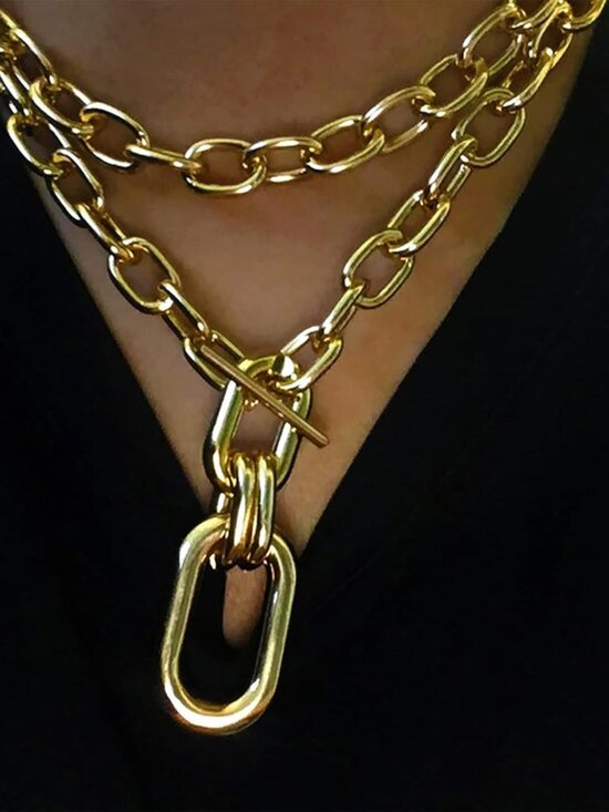 Chunky Gold Necklace Stack Chain Necklaces for Women Statement Layered Paperclip - Picture 3 of 8